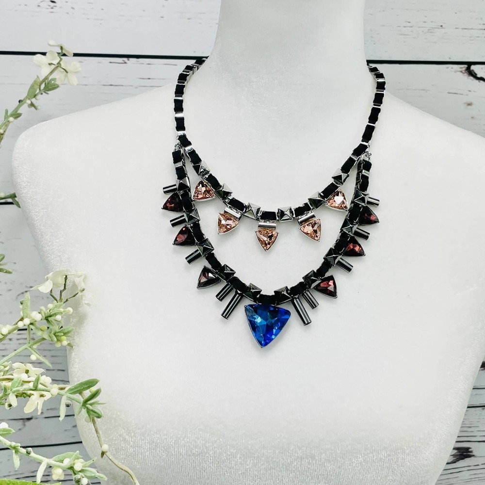 NWT French Connection Silver Chain Necklace with Black, Blue and Pink Accents - Picture 1 of 9